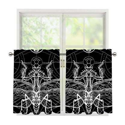 Black And White Mantis Spirit Print Tier Curtains