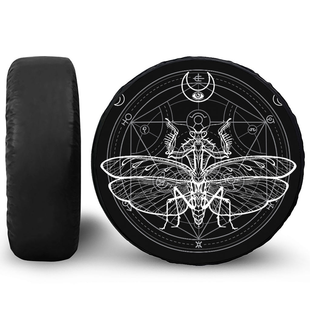 Black And White Mantis Spirit Print Tire Cover