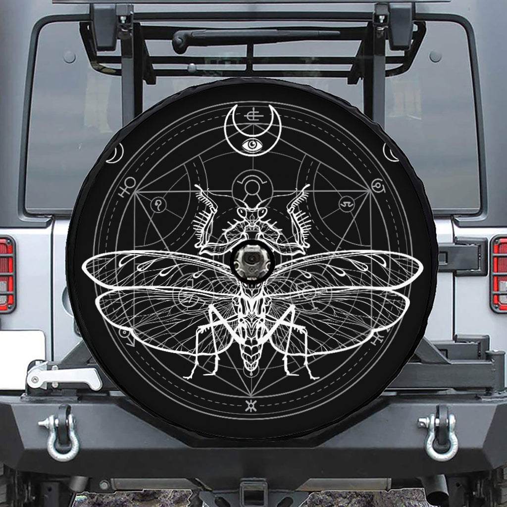 Black And White Mantis Spirit Print Tire Cover With Camera Hole