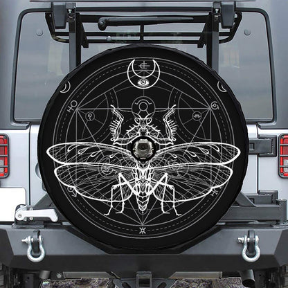 Black And White Mantis Spirit Print Tire Cover With Camera Hole