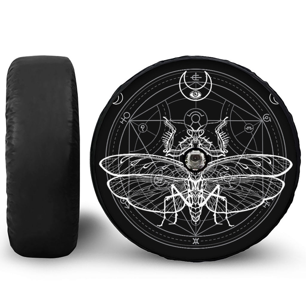 Black And White Mantis Spirit Print Tire Cover With Camera Hole