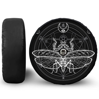 Black And White Mantis Spirit Print Tire Cover With Camera Hole