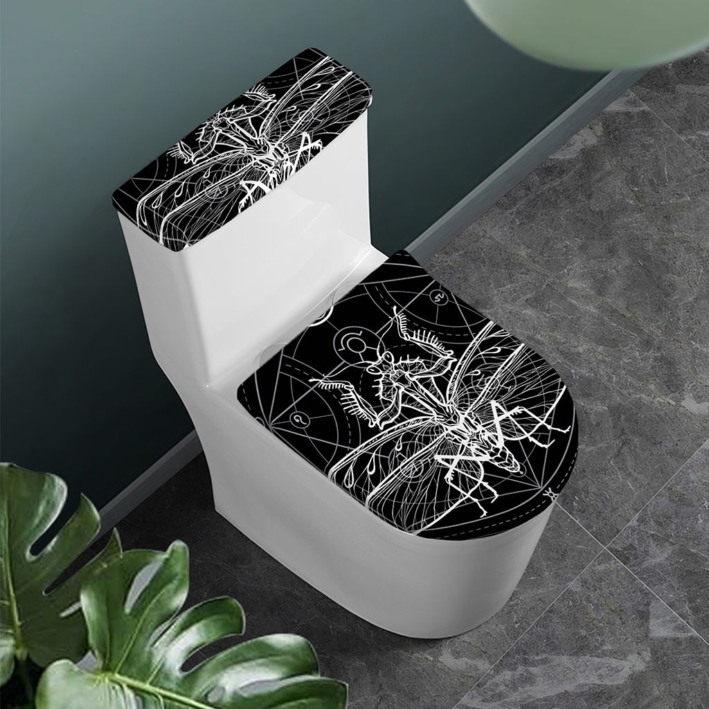 Black And White Mantis Spirit Print Toilet Lid And Tank Cover Set