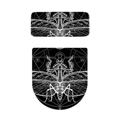 Black And White Mantis Spirit Print Toilet Lid And Tank Cover Set