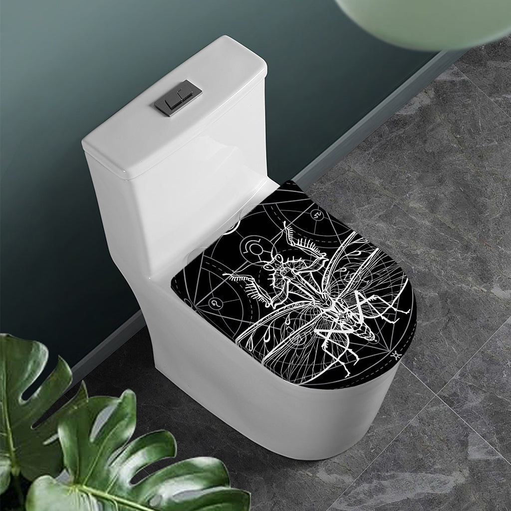 Black And White Mantis Spirit Print Toilet Lid Cover