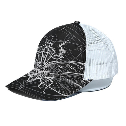 Black And White Mantis Spirit Print White Mesh Trucker Cap
