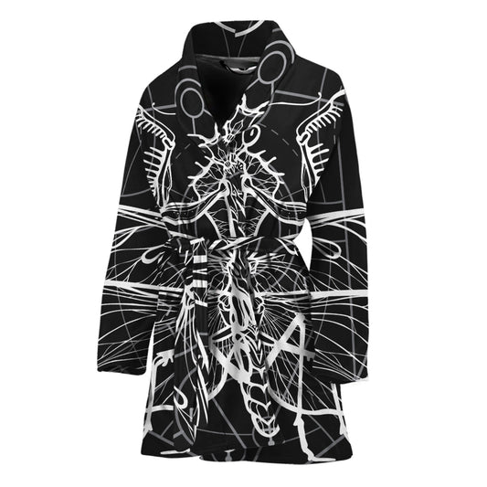 Black And White Mantis Spirit Print Women's Bathrobe