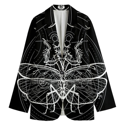 Black And White Mantis Spirit Print Women's Cotton Blazer