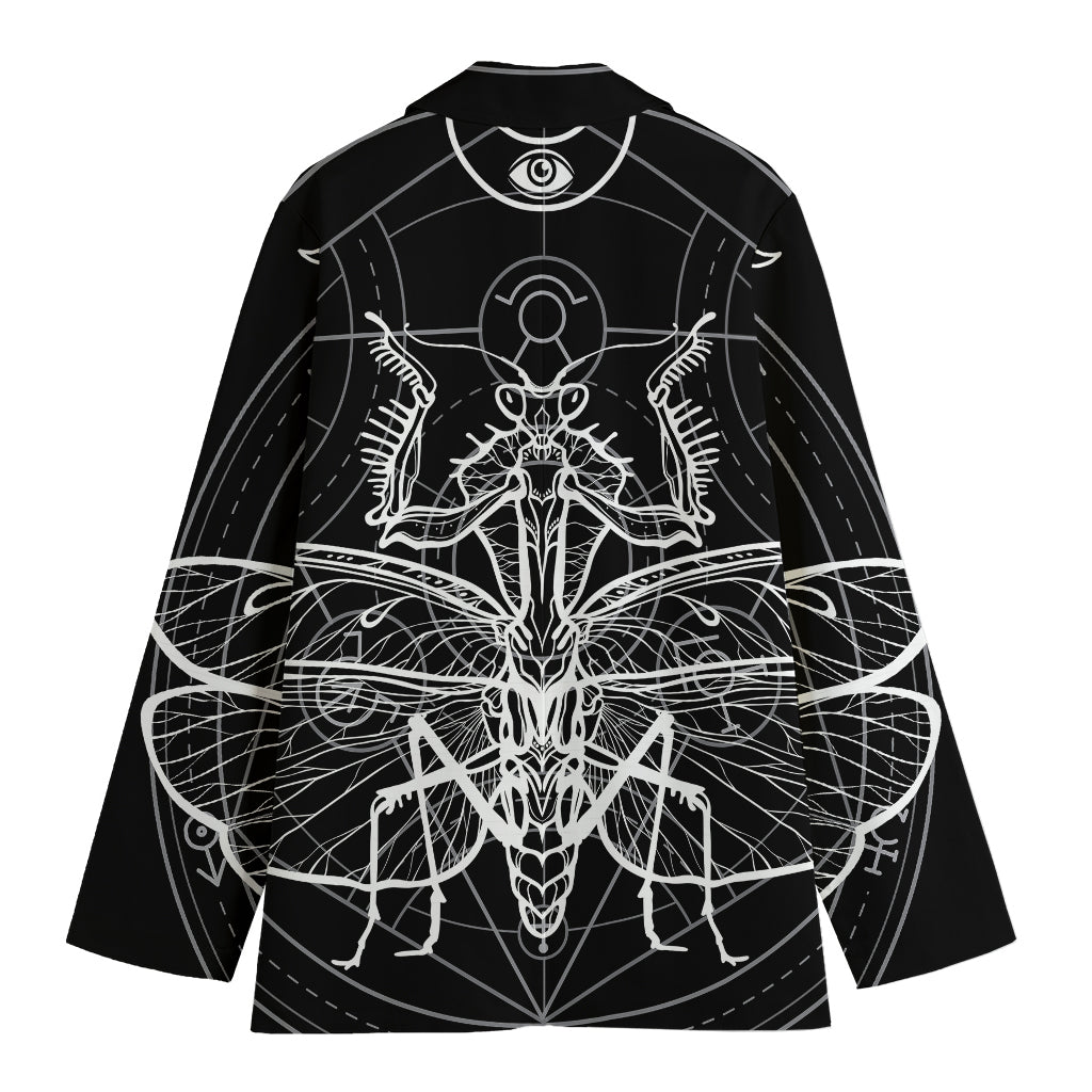 Black And White Mantis Spirit Print Women's Cotton Blazer