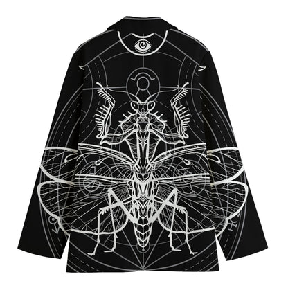 Black And White Mantis Spirit Print Women's Cotton Blazer