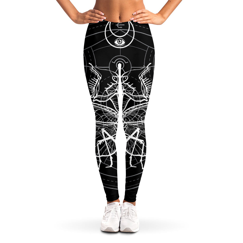 Black And White Mantis Spirit Print Women's Leggings