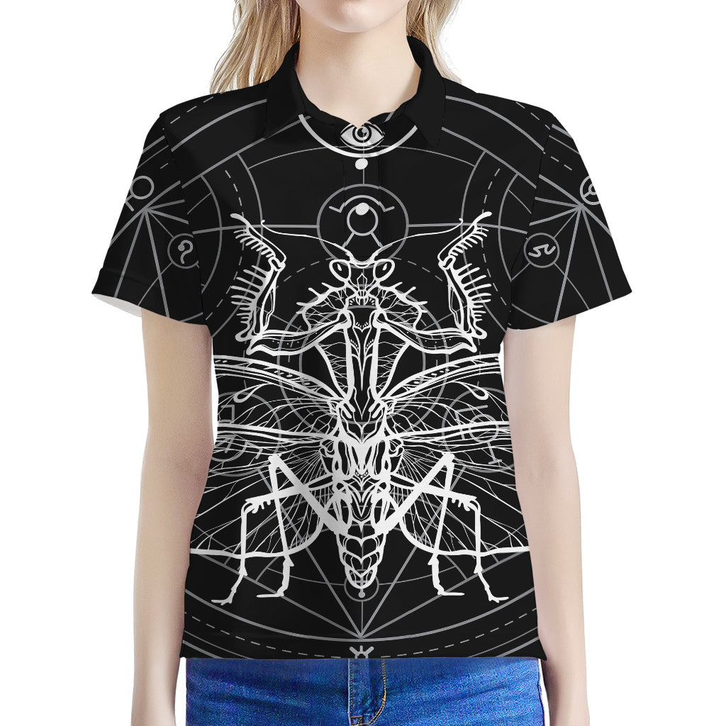Black And White Mantis Spirit Print Women's Polo Shirt