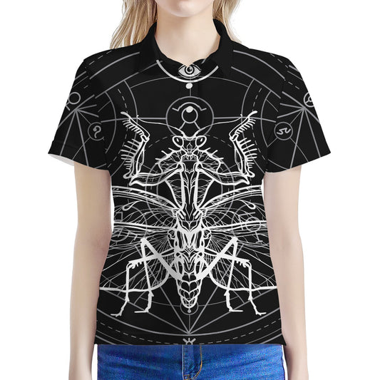Black And White Mantis Spirit Print Women's Polo Shirt