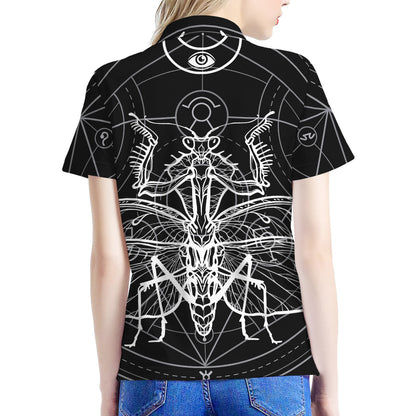 Black And White Mantis Spirit Print Women's Polo Shirt