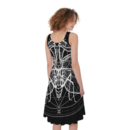 Black And White Mantis Spirit Print Women's Sleeveless Dress