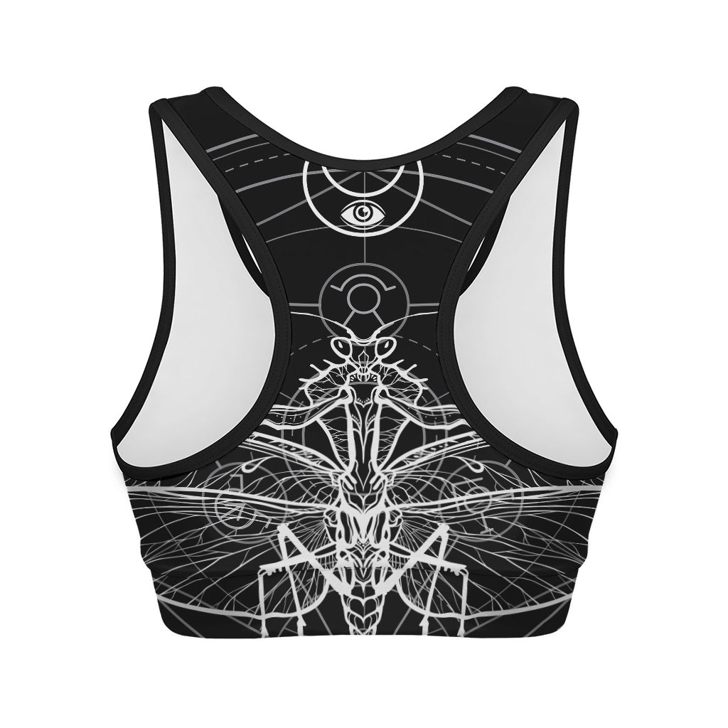 Black And White Mantis Spirit Print Women's Sports Bra
