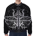 Black And White Mantis Spirit Print Zip Sleeve Bomber Jacket