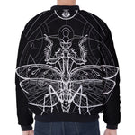 Black And White Mantis Spirit Print Zip Sleeve Bomber Jacket