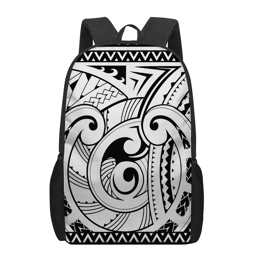 Black And White Maori Pattern Print 17 Inch Backpack