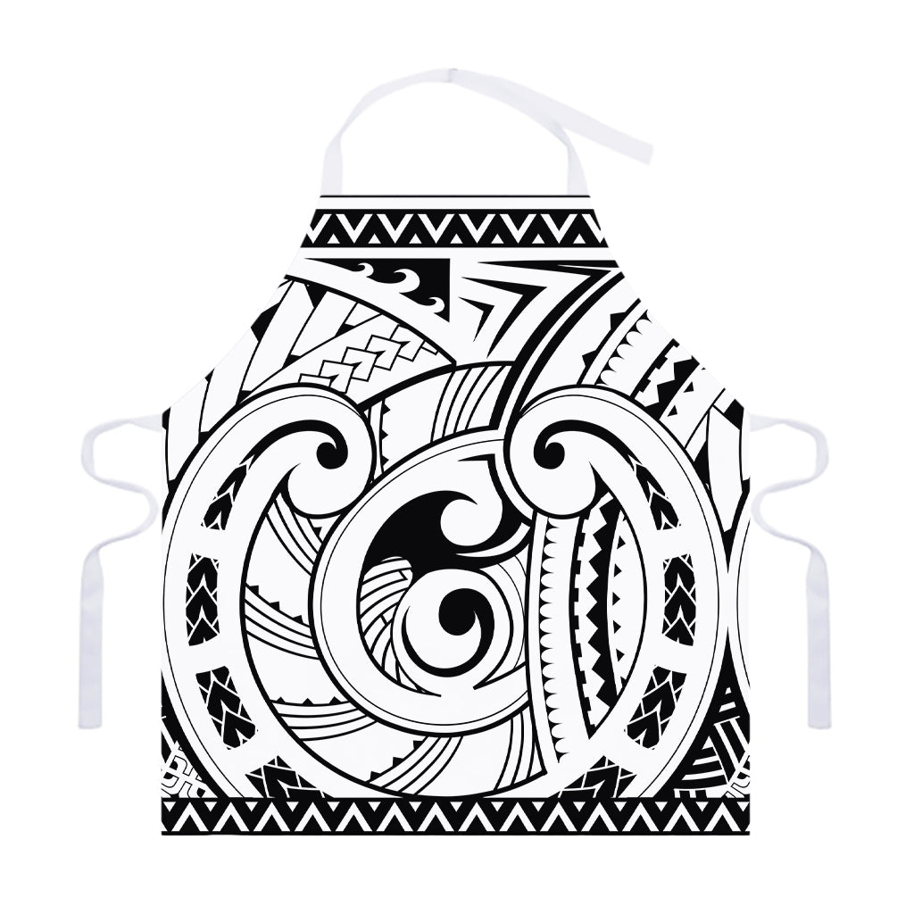 Black And White Maori Pattern Print Adjustable Apron