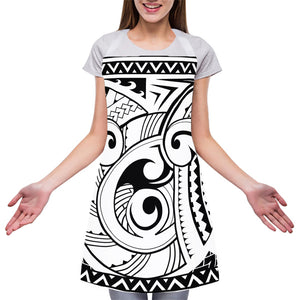 Black And White Maori Pattern Print Adjustable Apron