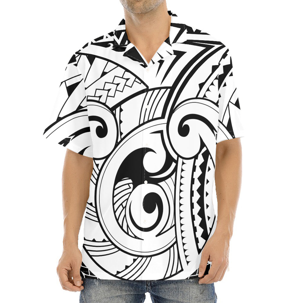 Black And White Maori Pattern Print Aloha Shirt