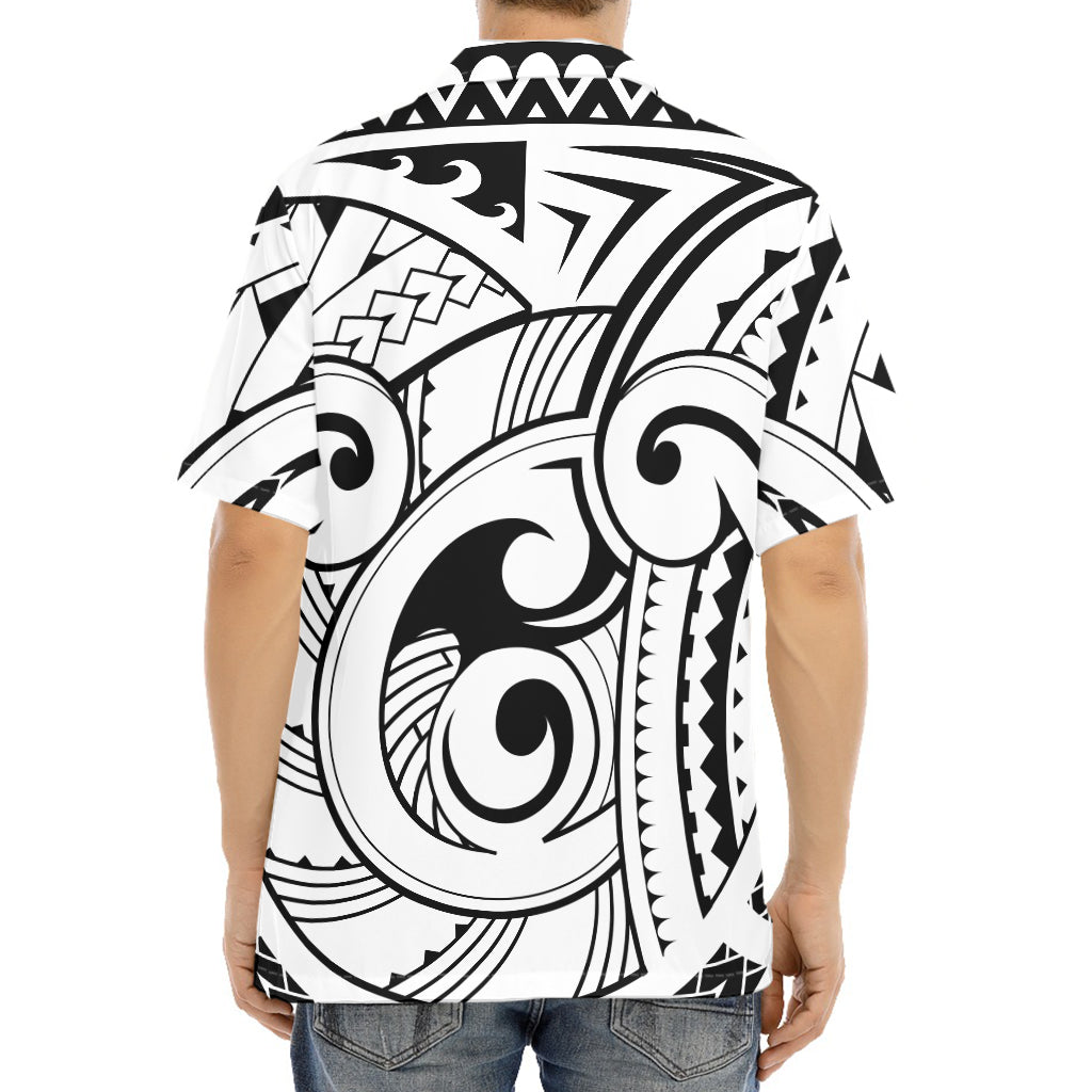 Black And White Maori Pattern Print Aloha Shirt