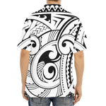 Black And White Maori Pattern Print Aloha Shirt