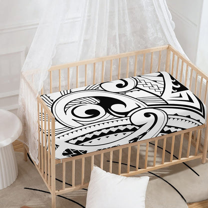 Black And White Maori Pattern Print Baby Crib Sheet