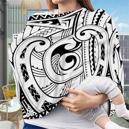 Black And White Maori Pattern Print Baby Seat Cover