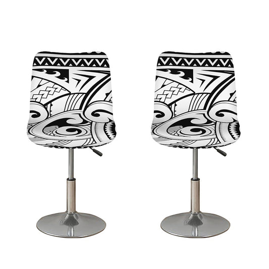 Black And White Maori Pattern Print Bar Stool Covers