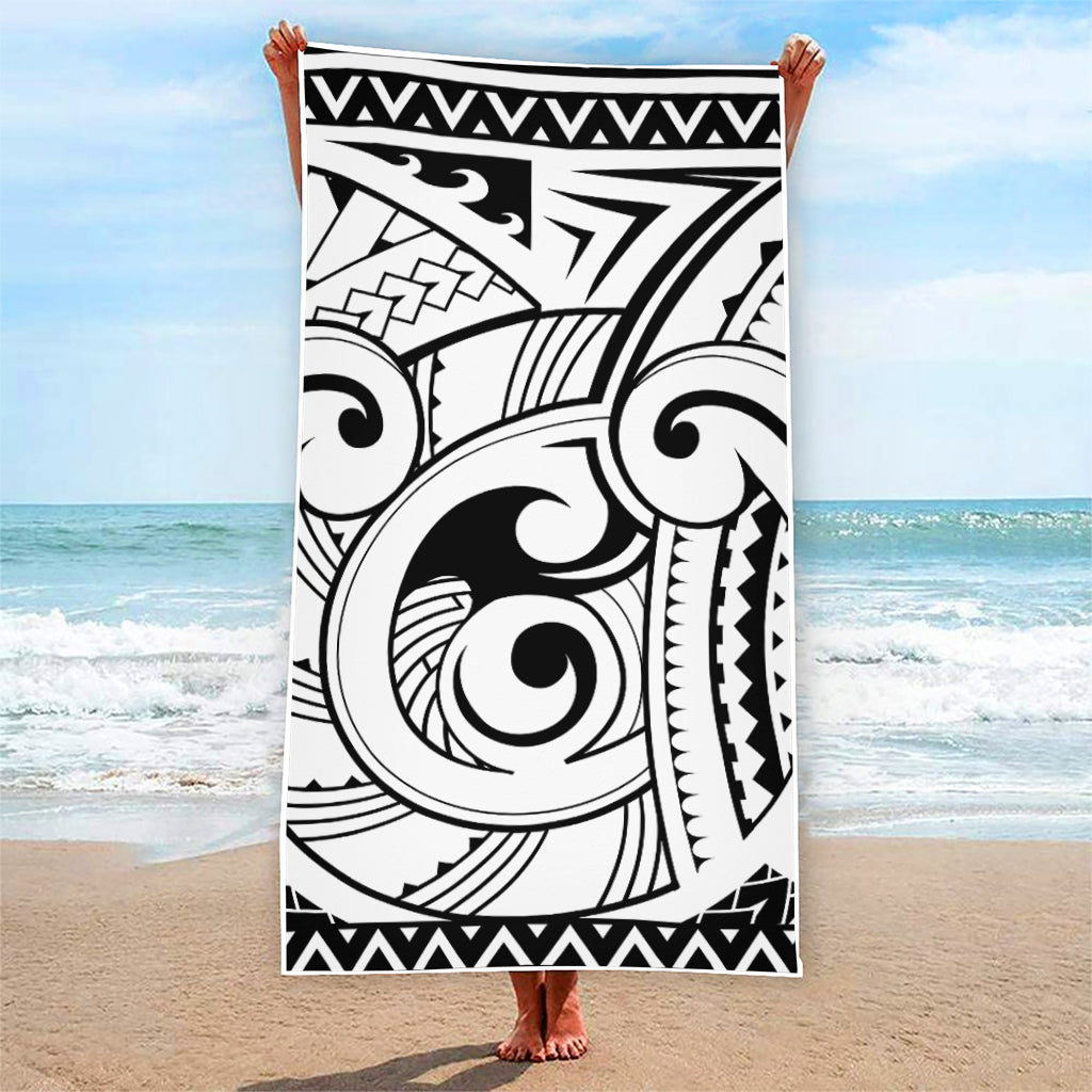 Black And White Maori Pattern Print Beach Towel