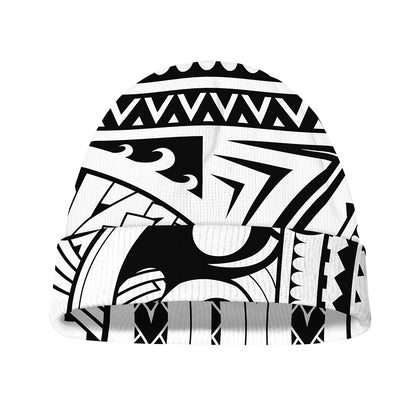 Black And White Maori Pattern Print Beanie