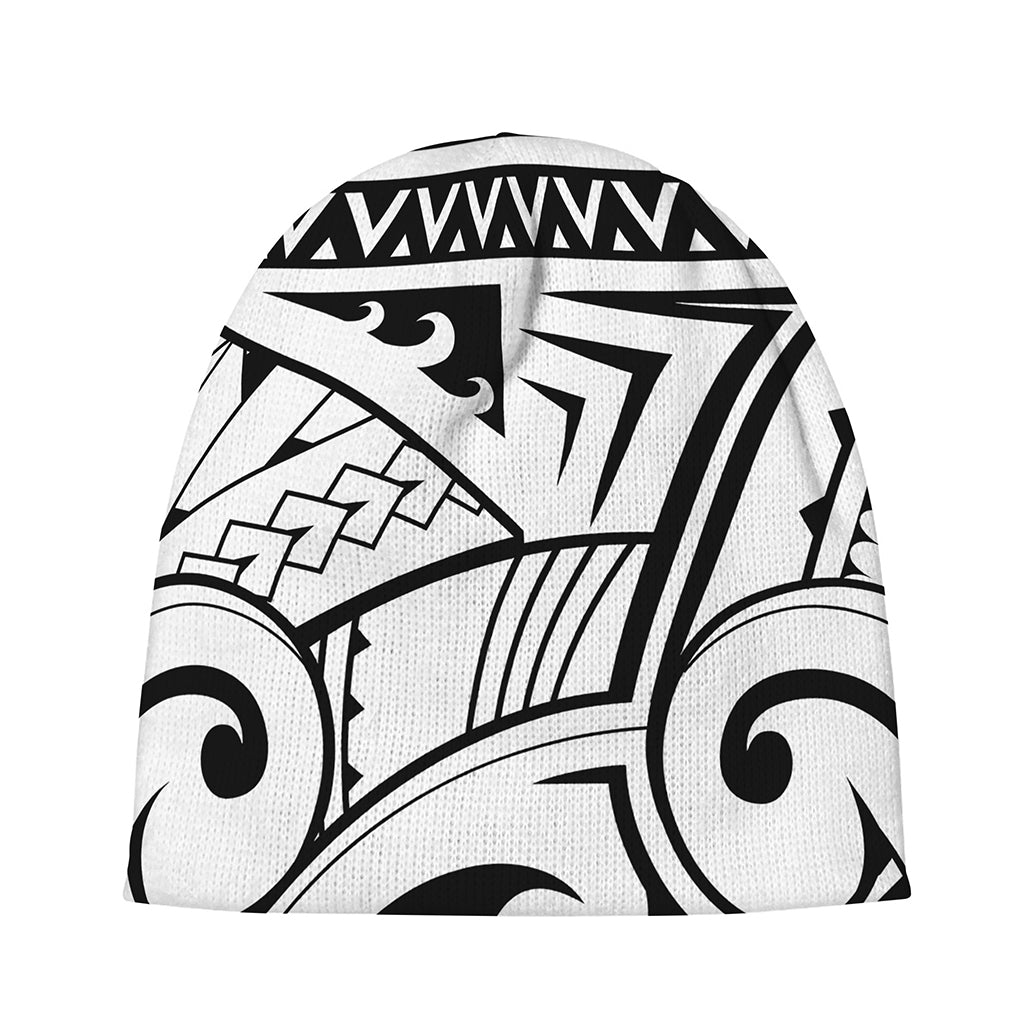 Black And White Maori Pattern Print Beanie