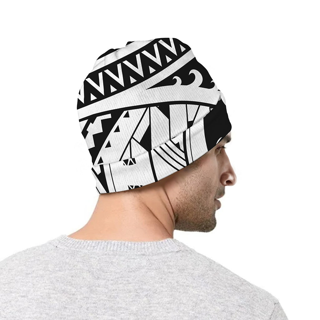 Black And White Maori Pattern Print Beanie