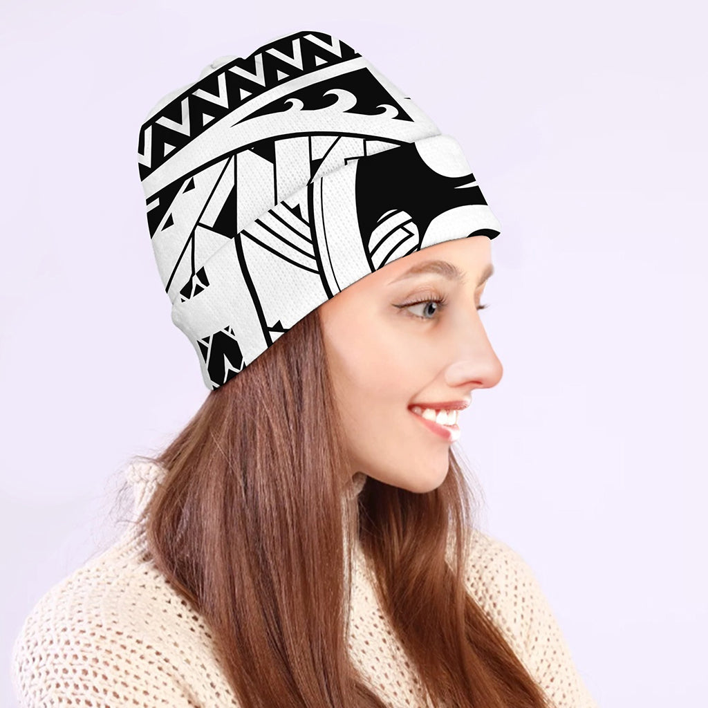 Black And White Maori Pattern Print Beanie