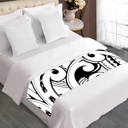 Black And White Maori Pattern Print Bed Runner