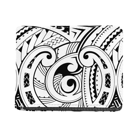 Black And White Maori Pattern Print Bifold Wallet