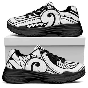 Black And White Maori Pattern Print Black Chunky Shoes