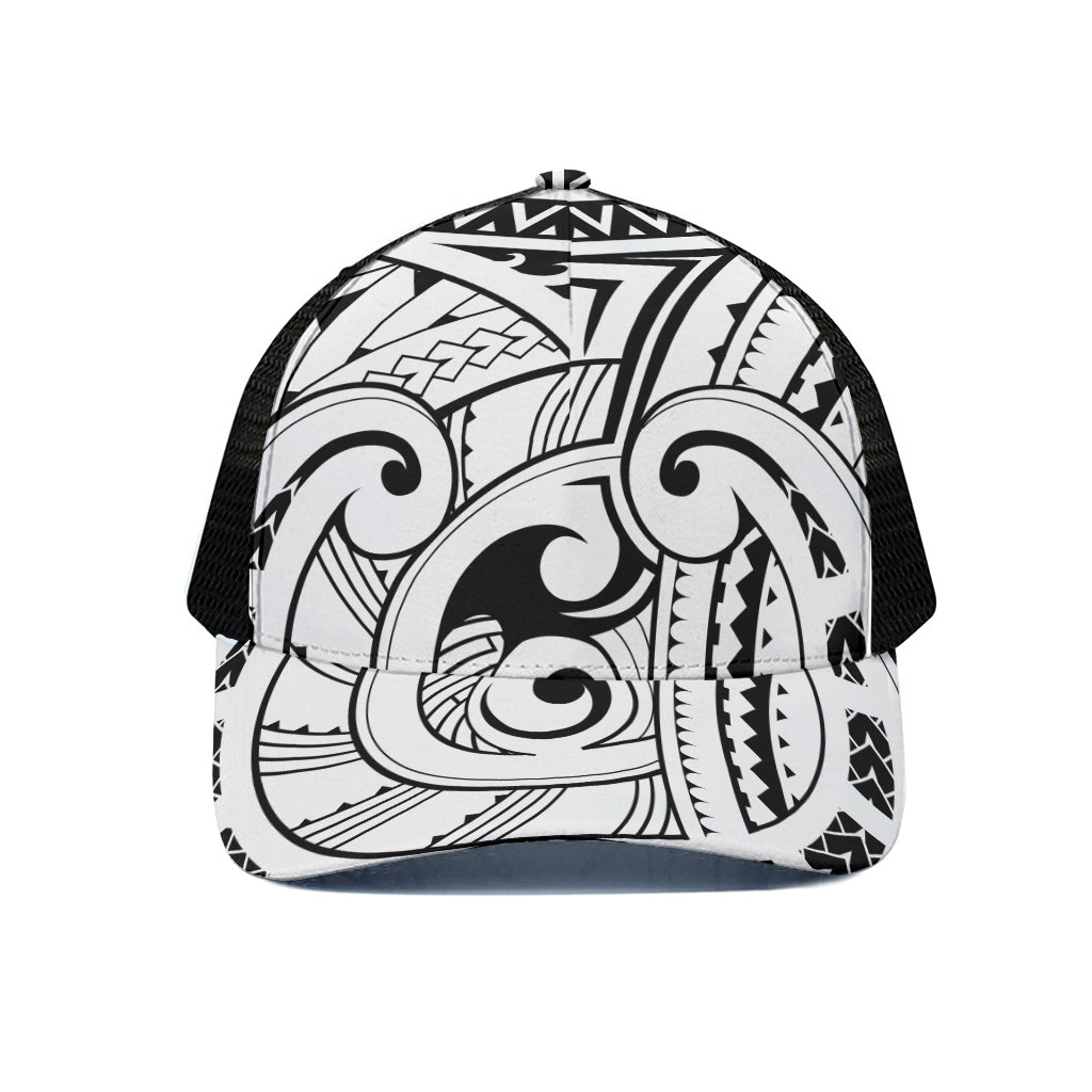 Black And White Maori Pattern Print Black Mesh Trucker Cap