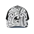 Black And White Maori Pattern Print Black Mesh Trucker Hat