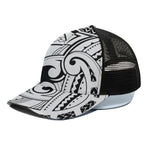 Black And White Maori Pattern Print Black Mesh Trucker Cap