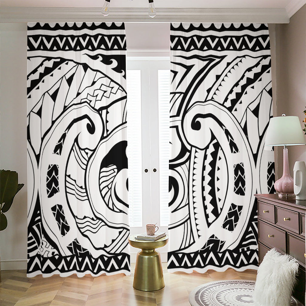 Black And White Maori Pattern Print Blackout Pencil Pleat Curtains