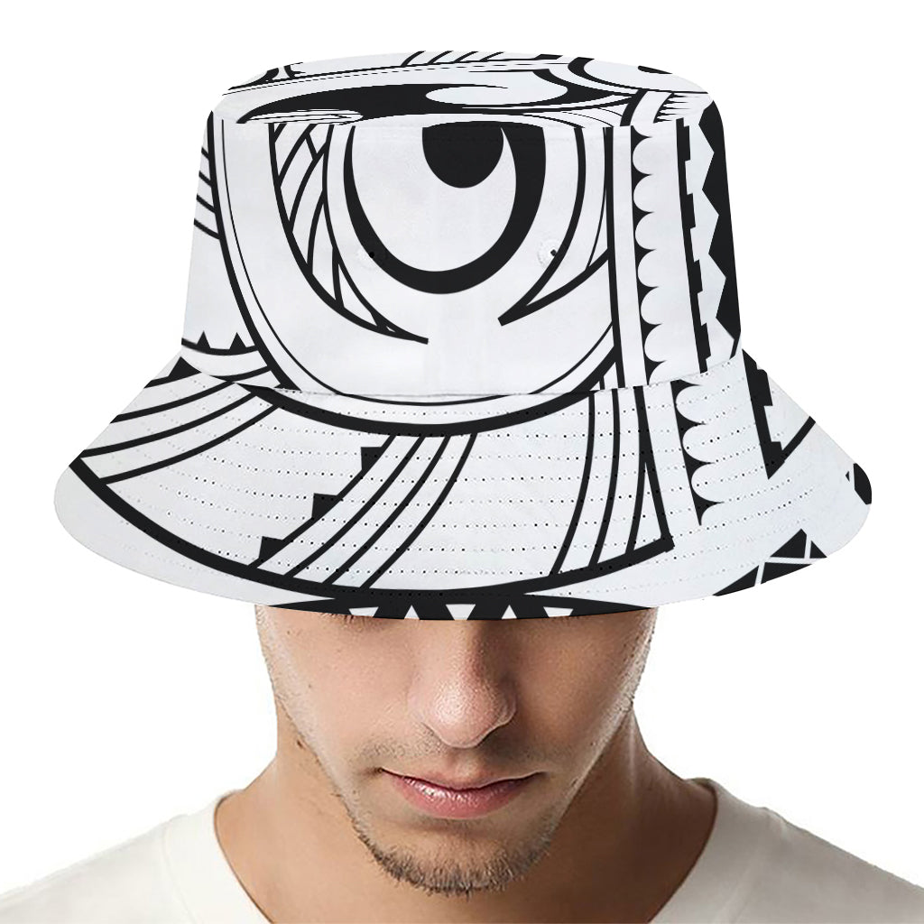 Black And White Maori Pattern Print Bucket Hat