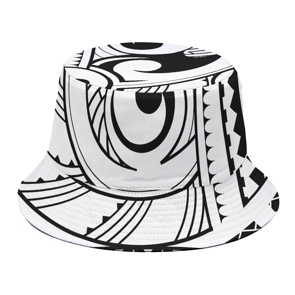 Black And White Maori Pattern Print Bucket Hat