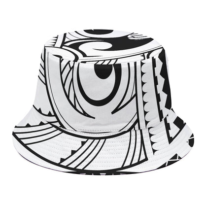 Black And White Maori Pattern Print Bucket Hat