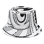 Black And White Maori Pattern Print Bucket Hat