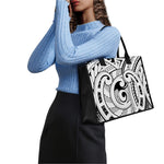 Black And White Maori Pattern Print Canvas Tote Bag