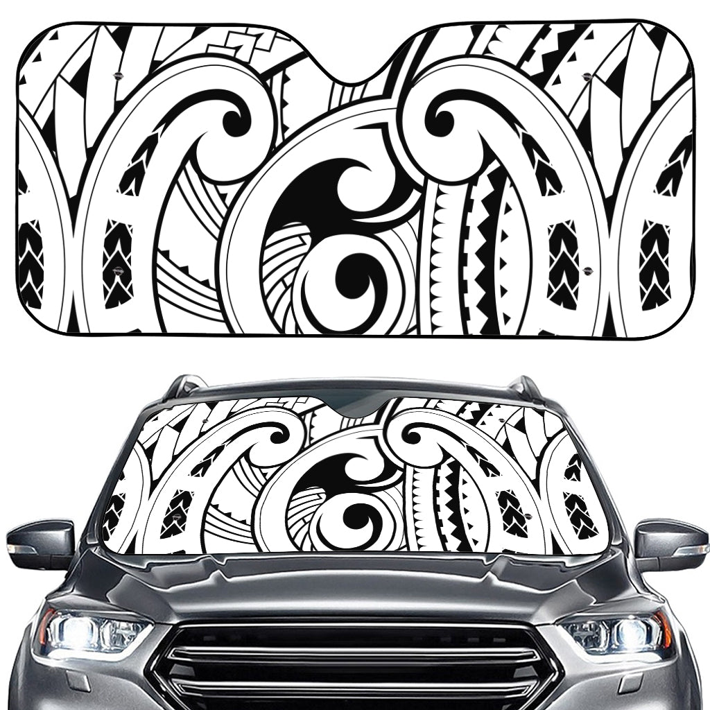 Black And White Maori Pattern Print Car Windshield Sun Shade