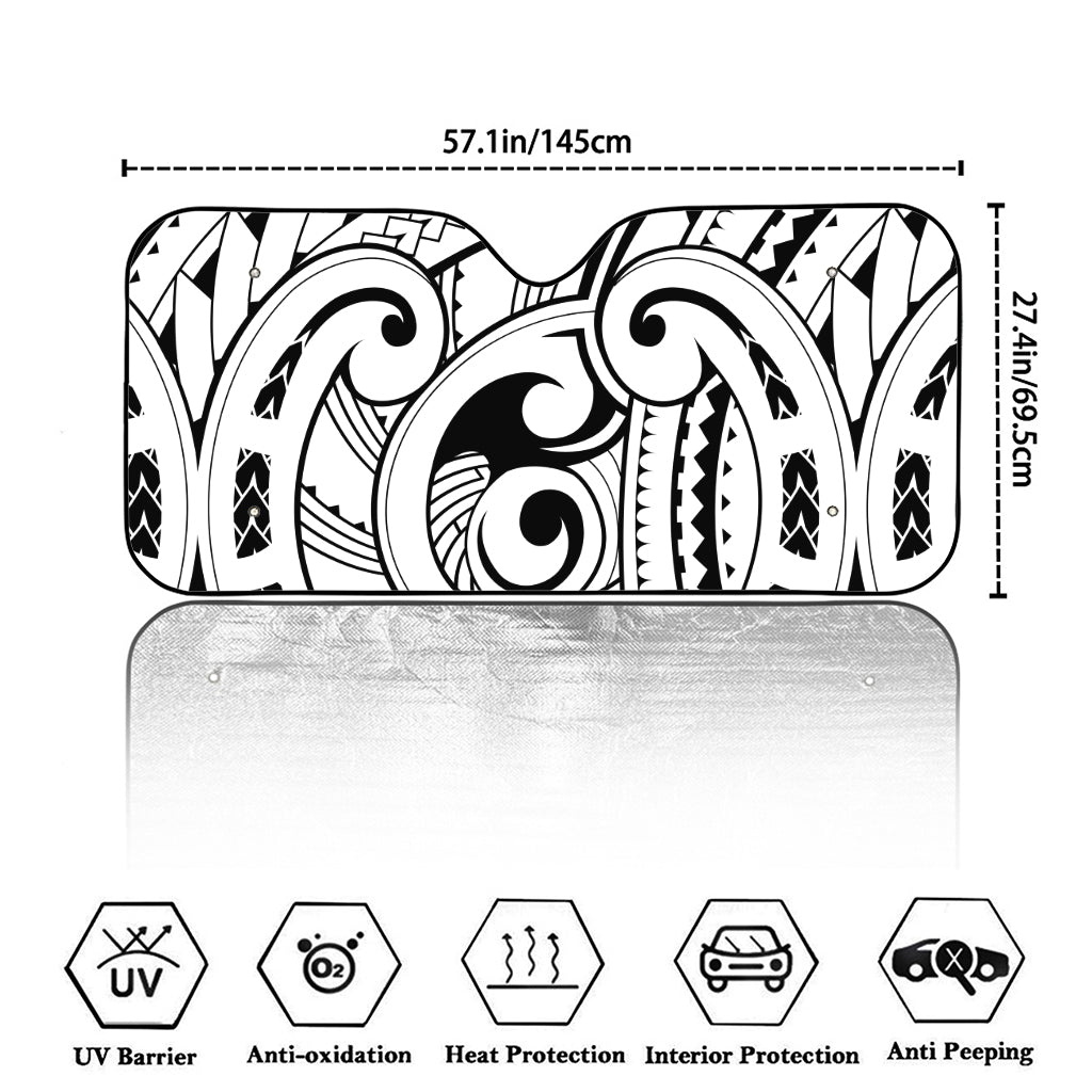 Black And White Maori Pattern Print Car Windshield Sun Shade